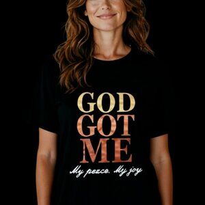 Shein Black Short Sleeve T-shirt-Size XXL-"God Got Me" Phrase on Front